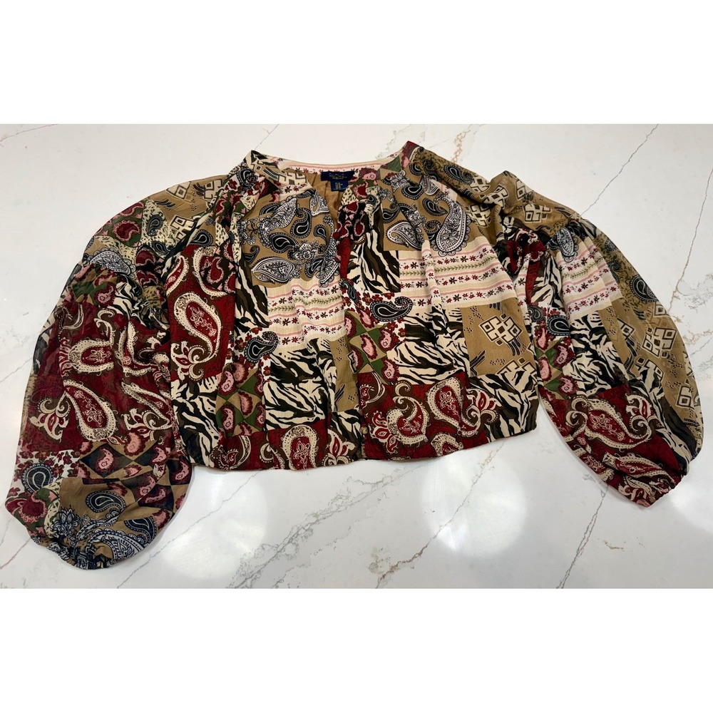 Rachael Roy‎ Cropped Patchwork Peasant Blouse, Size Med